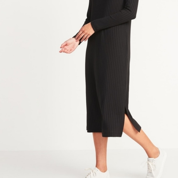 NWT Old Navy Black Long Sleeve Midi Dress Size Large Stretch Ribbed Knit Minimal - Picture 4 of 12